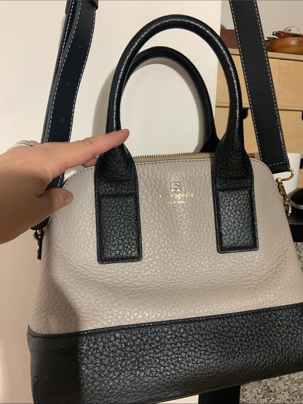 kate spade Two-Tone Black and Cream Pebbled Leather Satchel